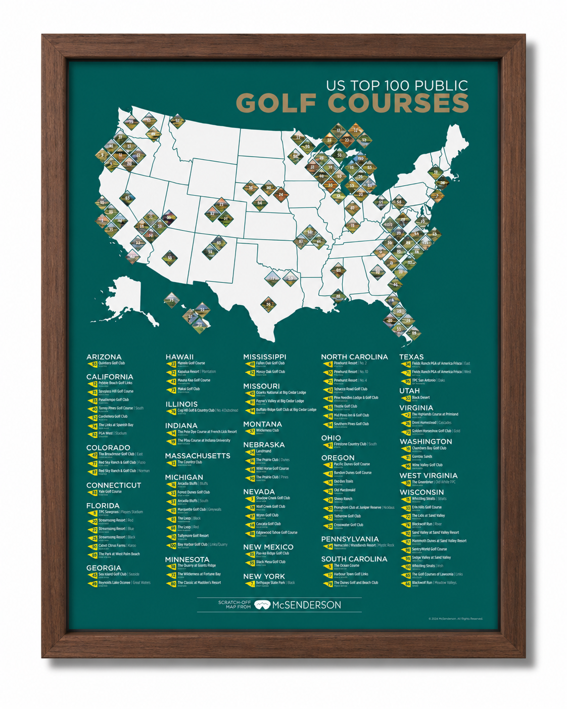 Top 100 US Public Golf Courses Scratch- Off Map
