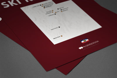 Utah ski resorts map on a red background on a gray table