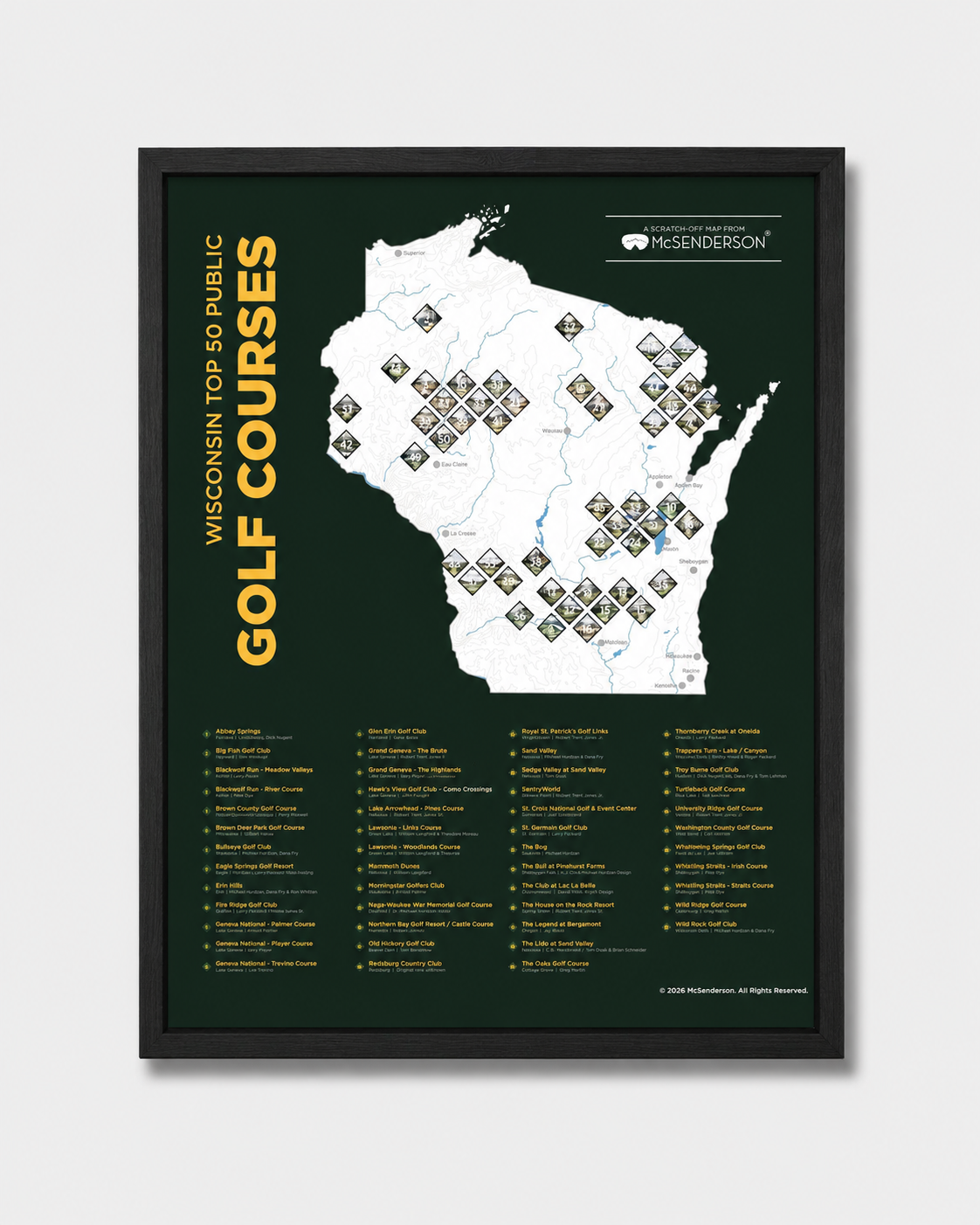 Top 50 Wisconsin Public Golf Courses Scratch-Off Map